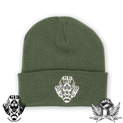 G13 Labs Gas Mask Logo Embroidery Cuff Beanie Olive