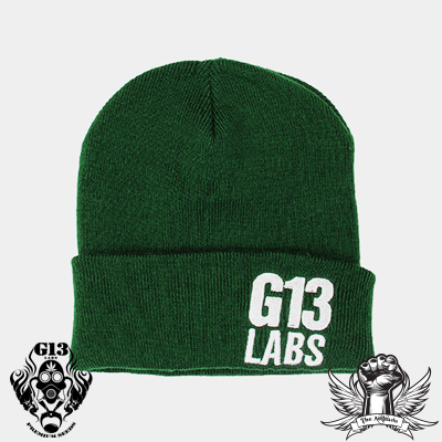 G13 Labs Side Trademark Embroidery Cuff Beanie Bottle Green